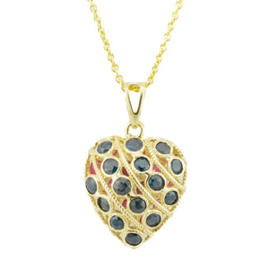 Reversible Sapphire and Ruby Accented Gemstone Heart Pendant in 14K Yellow Gold