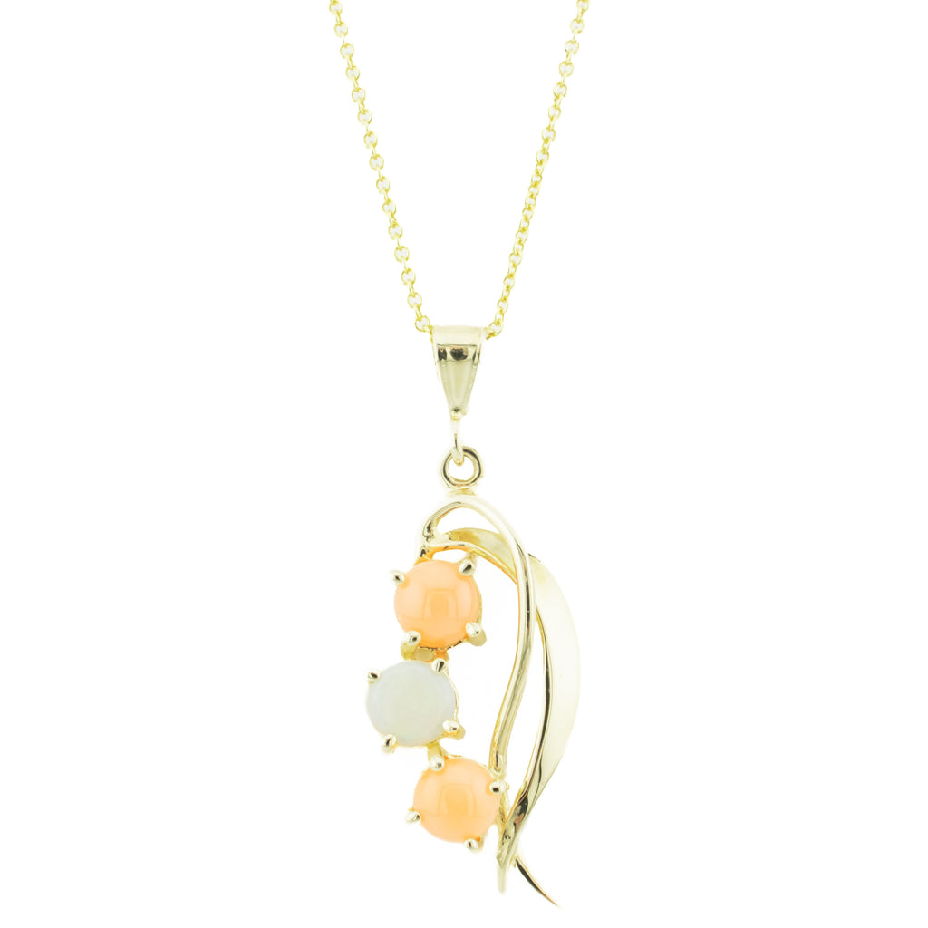 Opal and Coral Accented Pendant in 14K Yellow Gold
