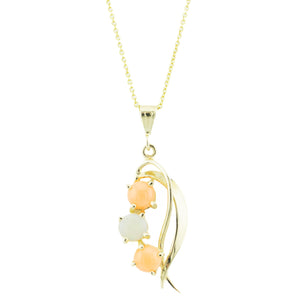 Opal and Coral Accented Pendant in 14K Yellow Gold