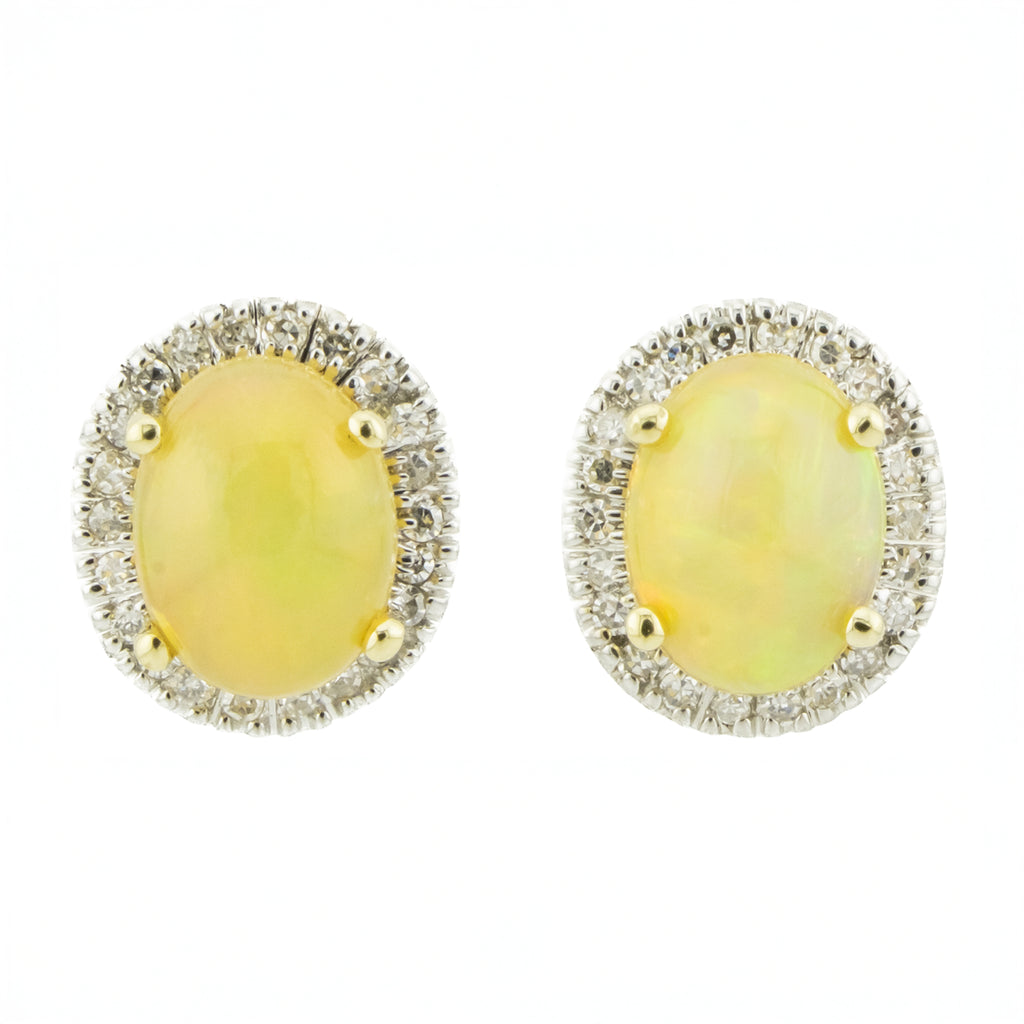 Opal and Diamond Accented Stud Earrings in 14K Yellow Gold