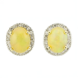 Opal and Diamond Accented Stud Earrings in 14K Yellow Gold