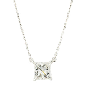 1.06ctw Princess Cut Diamond Solitaire 16" Necklace in 14K White Gold