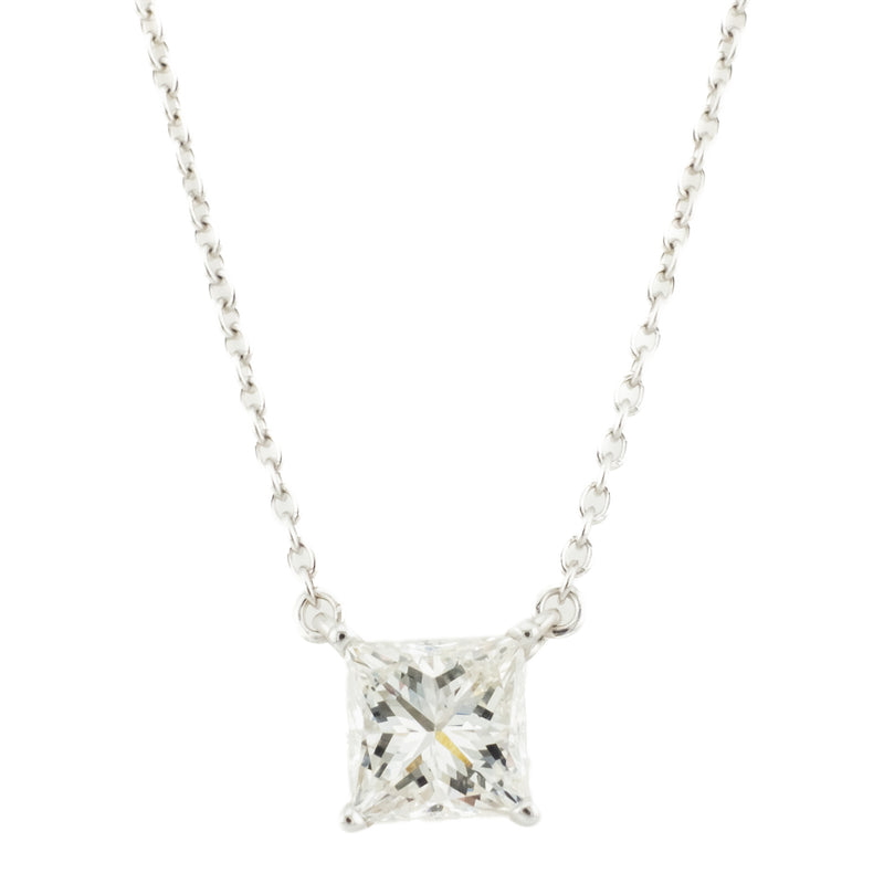 1.06ctw Princess Cut Diamond Solitaire 16" Necklace in 14K White Gold
