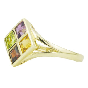 Princess Cut Multi-Gemstone Ring in 14K Yellow Gold - Size 6