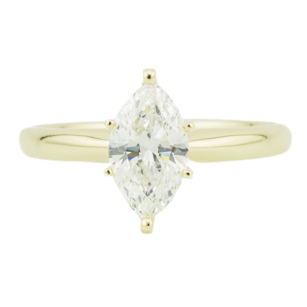 1.00ct Marquise G/I1 Diamond Solitaire Engagement Ring in 14K Yellow Gold - Size 6.75