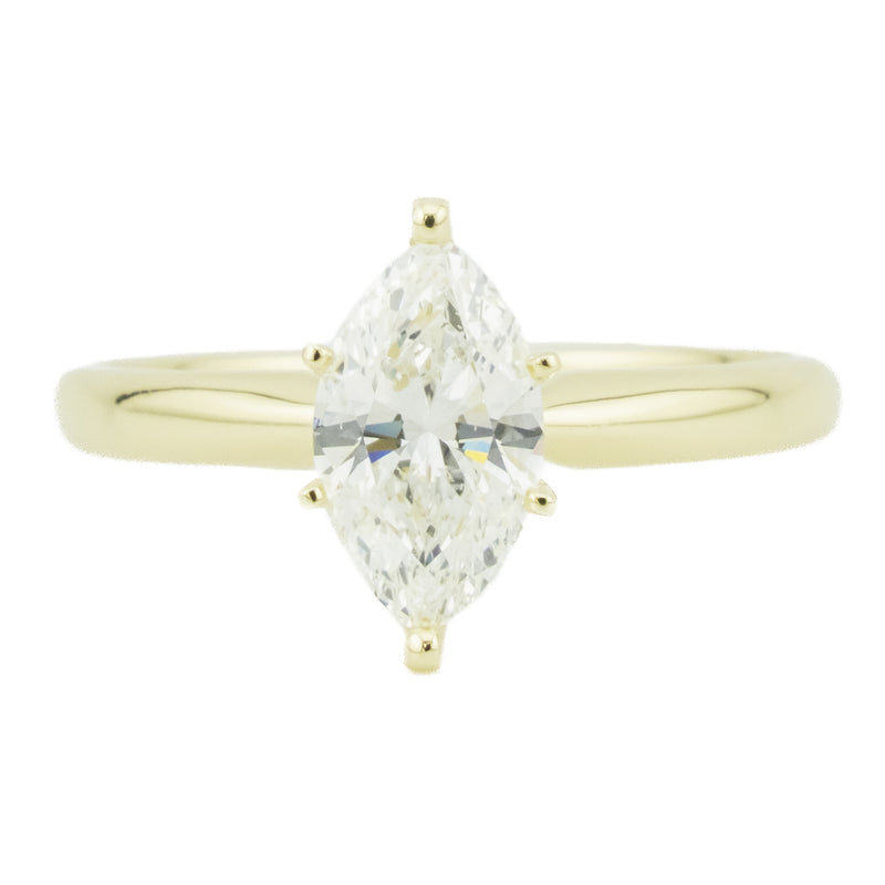 1.00ct Marquise G/I1 Diamond Solitaire Engagement Ring in 14K Yellow Gold - Size 6.75