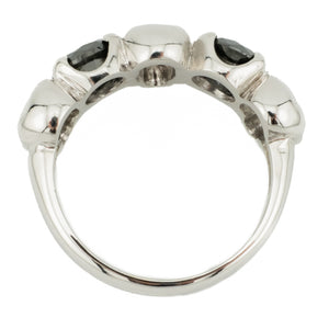 Round Black and Blue Diamond Accented Ring in 18K White Gold - Size 8.75