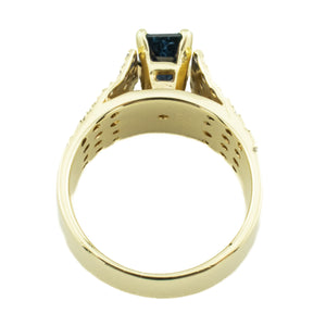 1.14ctw Emerald Cut Blue Sapphire & Diamond Accented Gemstone Ring in 14K Yellow Gold - Size 5.75