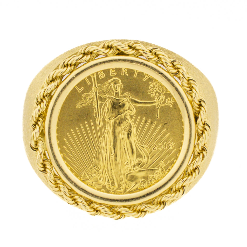 1/10oz Fine Gold Liberty Coin Ring in 14K Yellow Gold -Size 11