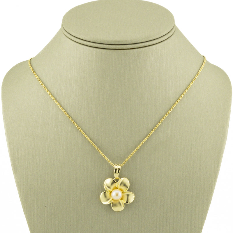 7.5mm Round Pearl Flower Pendant in 14K Yellow Gold