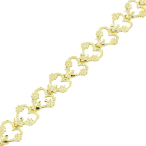 9mm Wide Gold Heart 7" Bracelet in 14K Yellow Gold - 7.2 grams