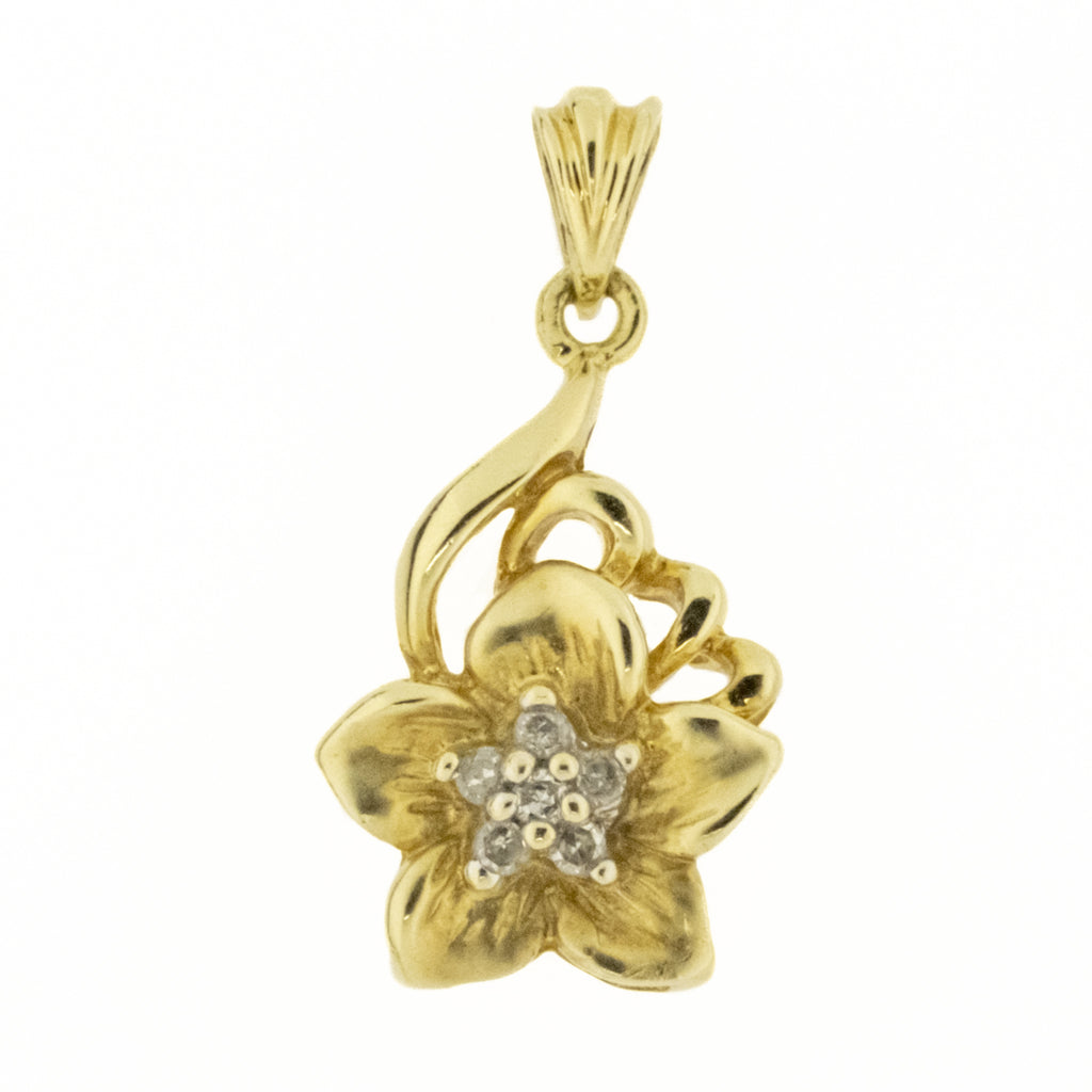 Diamond Accented Flower Pendant in 10K Yellow Gold