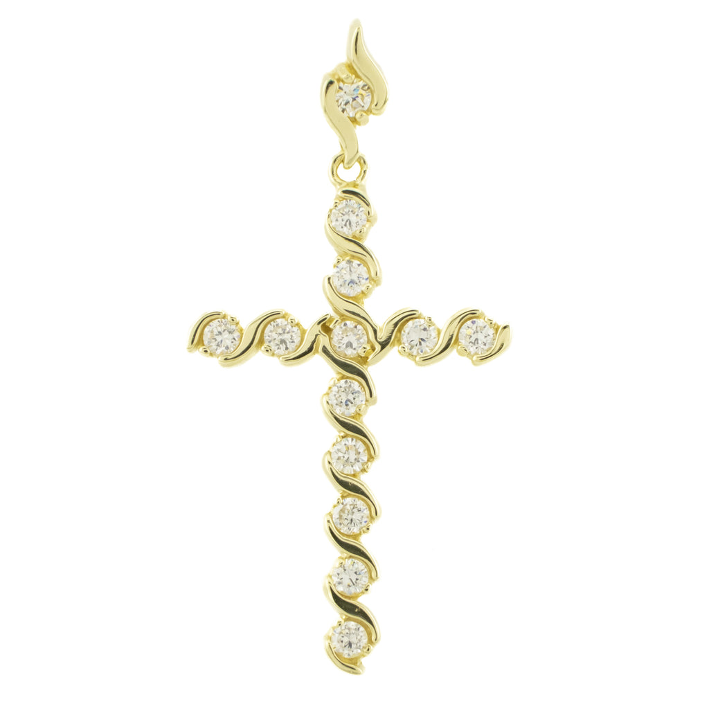 0.91ctw Diamond Accented Religious Cross Pendant in 14K Yellow Gold