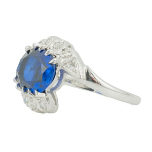 Vintage 2.50ctw Oval Lab Sapphire & Diamond Accented Ring in 14K White Gold - 6