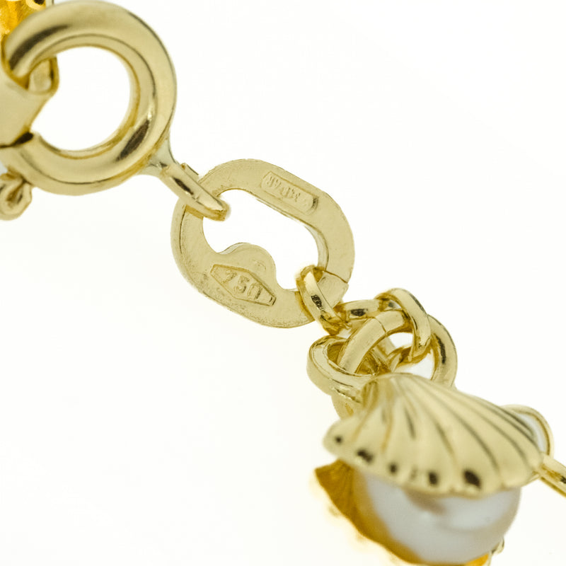 Sea Life Pearl 7" Bangle Bracelet in 18K Tri -one Gold