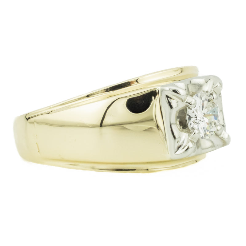 0.50ctw Solitaire Round Brilliant I/SI2 Diamond Gent's Ring in 14K Two-Tone Gold -Size 10.5