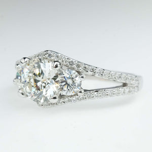 GIA 1.01ct Round Diamond Three Stone Engagement ring in 14K White Gold