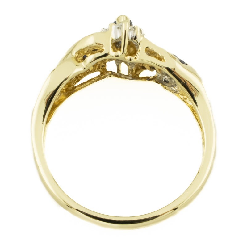 0.16ctw Marquise Sapphire and Diamond Accents Ring in 10K Yellow Gold - Size 6.75