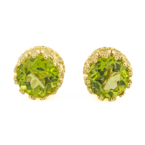 Round Peridot Solitaire Gemstone Stud Earrings in 14K Yellow Gold