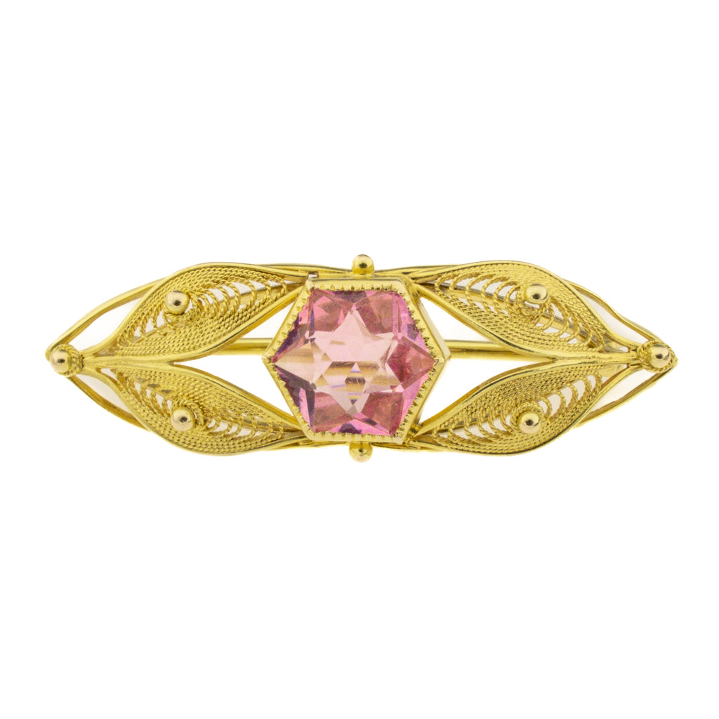 Pink Stone Brooch in 10K Yellow Gold