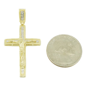 Gold Cross Crucifix Religious Pendant in 10K Two-Tone Gold - 4.6 Grams