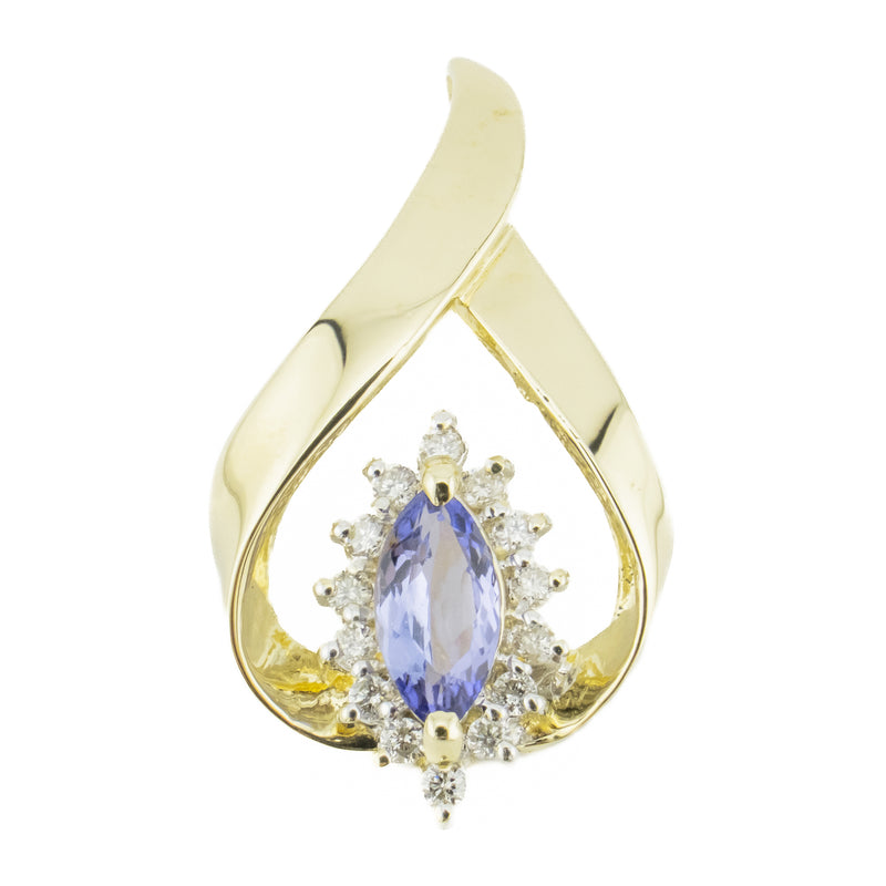 0.29ctw Marquise Tanzanite with Diamond Accents Pendant in 14K Yellow Gold