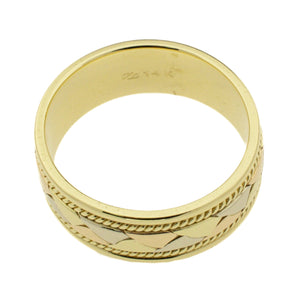 7.75mm Wide Gold Band Ring in 14K Tri-Tone Gold - Size 9