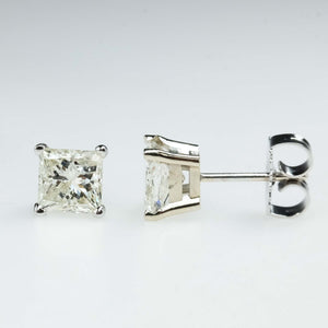 2.05ctw Princess Cut Diamond Solitaire Stud Earrings in 14K White Gold