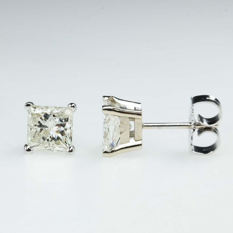 2.05ctw Princess Cut Diamond Solitaire Stud Earrings in 14K White Gold