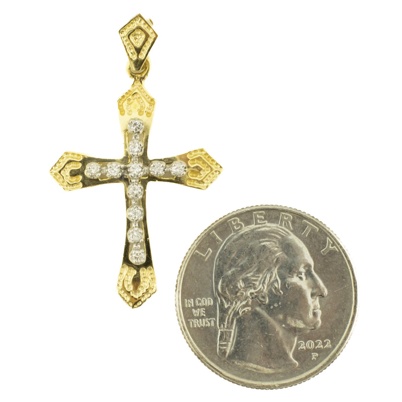 0.25ctw Diamond Accented Religious Cross Pendant in 14K Two-Tone Gold