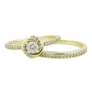 0.23ctw Round Brilliant Diamond & Diamond Accented Bridal Set in 10K Yellow Gold - Size 5.75