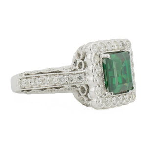 1.55ct Princess Cut Lab Emerald w/ 1.00ct Diamond Accents Gemstone Ring in 18K White Gold - Size 6.5