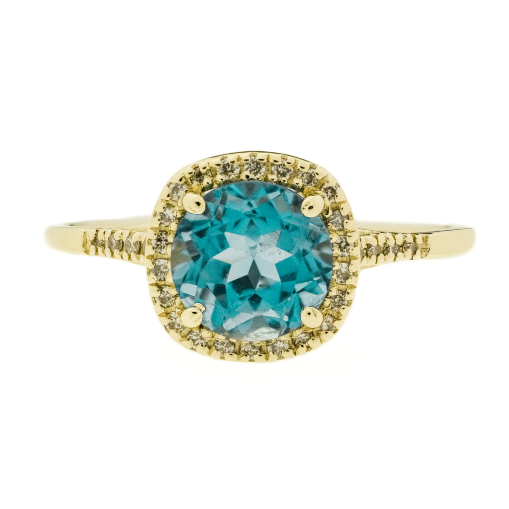 1.65ctw Blue Topaz with Diamond Accents Ring in 14K Yellow Gold - Size 8