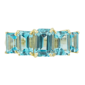 5.30ctw Emerald Cut Blue Topaz Accented Ring in 14K Yellow Gold - Size 6.25