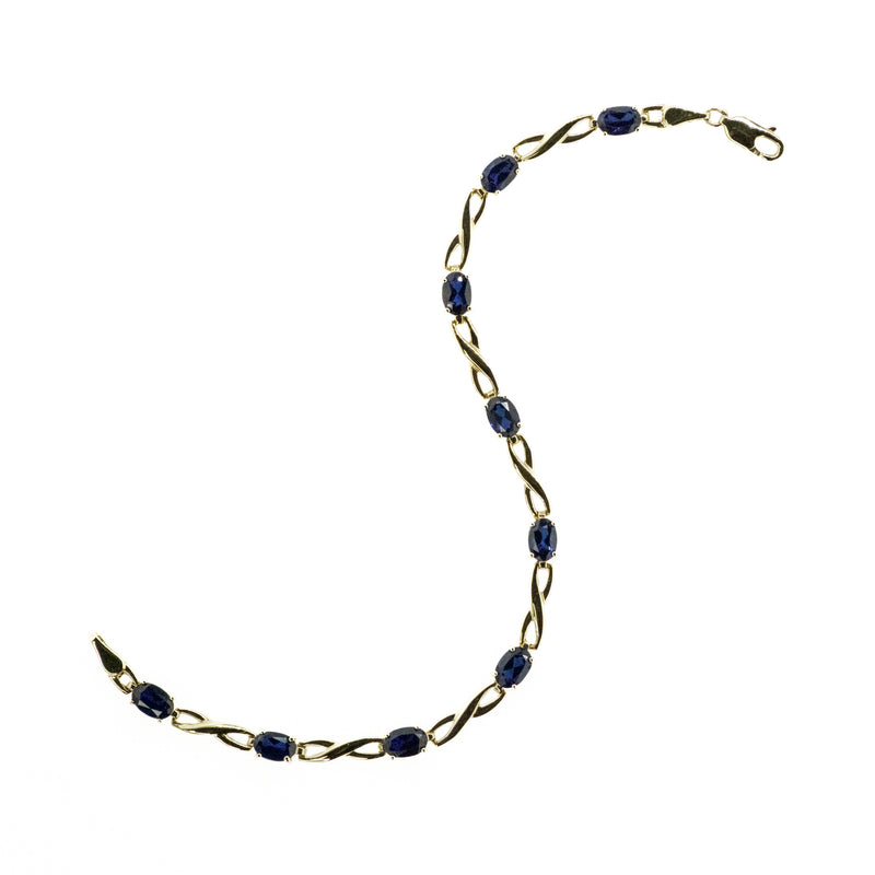 Sapphire Gemstone Tennis 7" Bracelet in 10K Yellow Gold