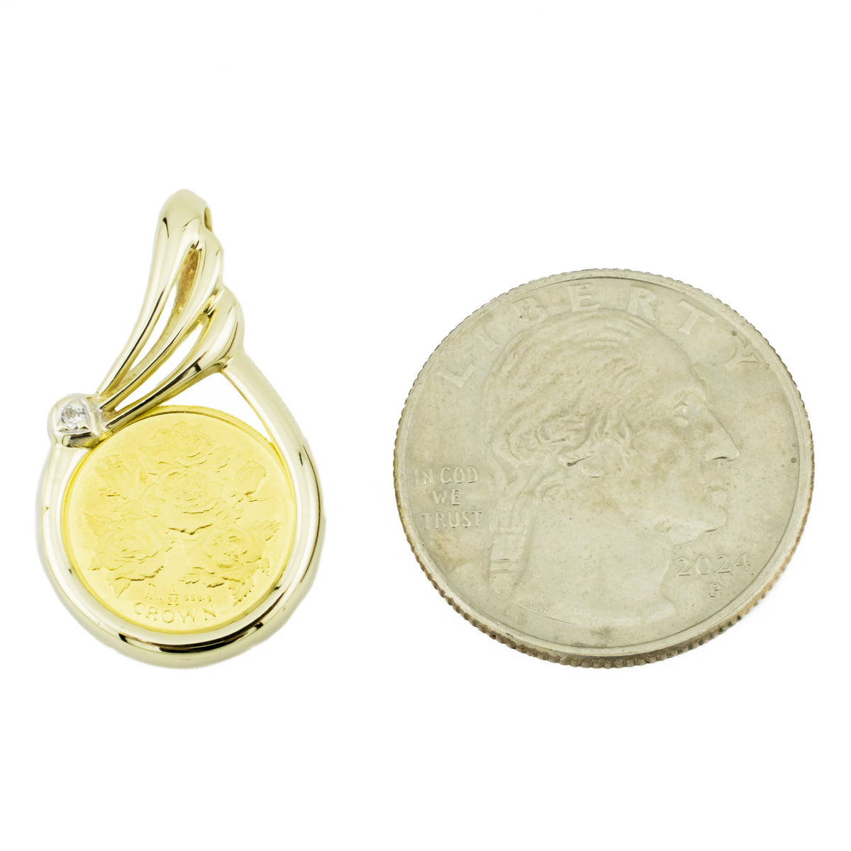 1996 Gibraltar 1/25 oz Crown Rose Coin Pendant Charm in 24K and 14K Ye ...