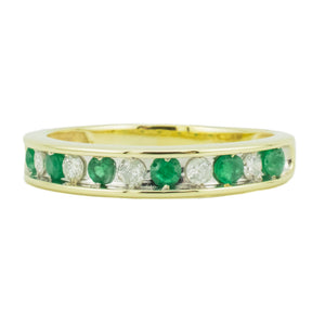 0.40ctw Round Emerald and 0.30ctw Diamond Accented Band in 10K Yellow Gold - Size 8.5