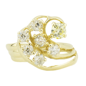 1.30ctw European Cut Diamond Accented Cluster Ring in 14K Yellow Gold - Size 6