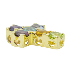 Multi-Color Accented Gemstone Cross Pendant in 14K Yellow Gold - Chain Not Included