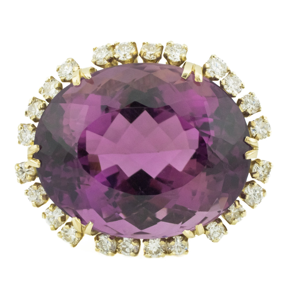 Vintage 35ctw Amethyst w/ Diamond Accents Ring in 14K Yellow Gold - Size 6.75