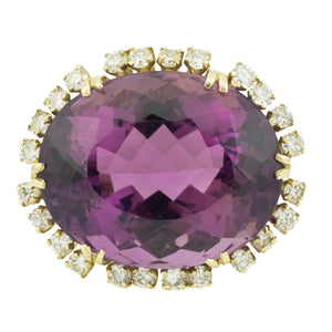 Vintage 35ctw Amethyst w/ Diamond Accents Ring in 14K Yellow Gold - Size 6.75