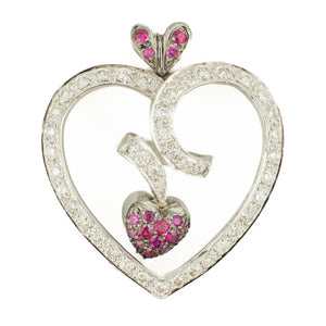 Diamond and Ruby Accented Heart Pendant Charm in 18K White Gold - No Chain Included