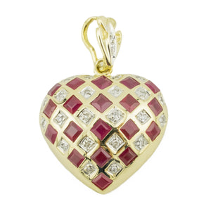 Diamond and Ruby Accented Heart Pendant Charm in 14K Yellow Gold - No Chain Included