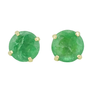 0.75ctw Round Emerald Solitaire Gemstone Stud Earrings in 14K Yellow Gold