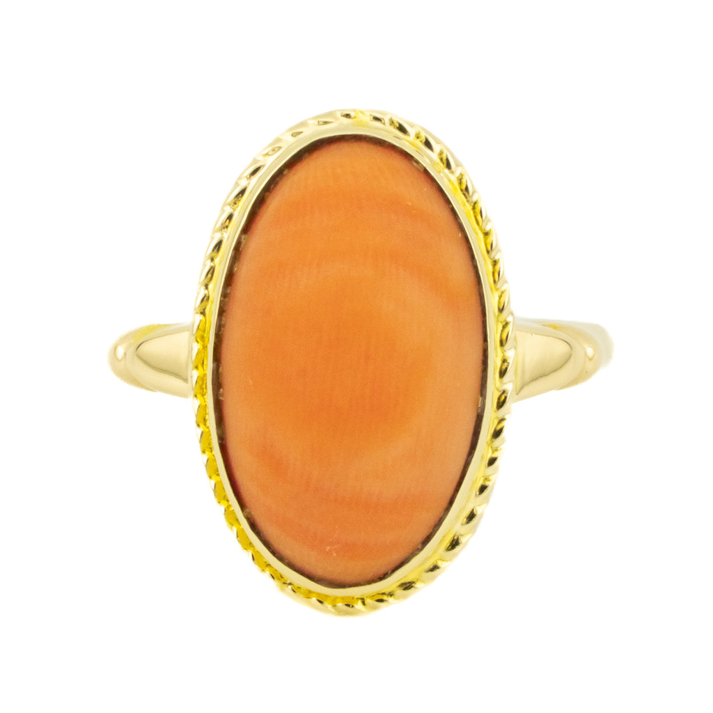 Coral Solitaire Fashion Ring in 14K Yellow Gold - Size 7.25