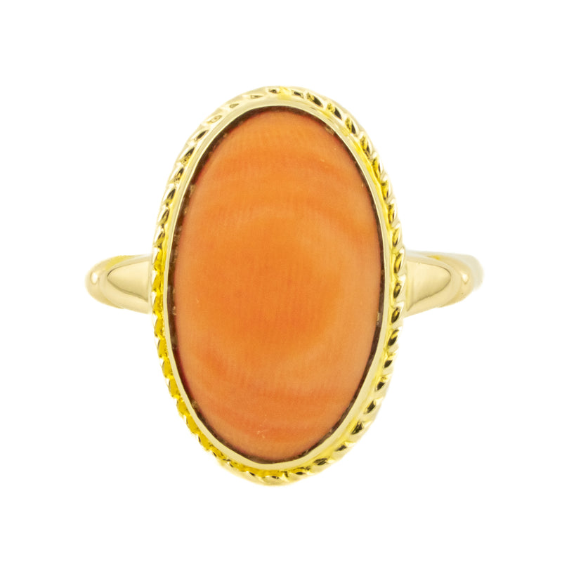 Coral Solitaire Fashion Ring in 14K Yellow Gold - Size 7.25