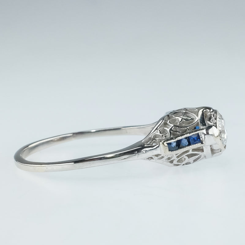 950 Platinum 0.50ct Diamond Solitaire with Blue Sapphire Accents Ring Size 9