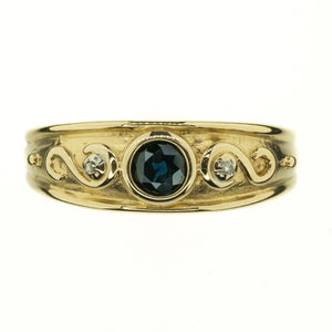 0.36ctw Round Blue Sapphire & Diamond Ring in 14K Yellow Gold - Size 7