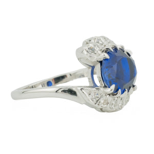 Vintage 2.50ctw Oval Lab Sapphire & Diamond Accented Ring in 14K White Gold - 6