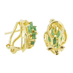 0.85ctw Marquise Emerald Cluster Gemstone Earrings in 14K Yellow Gold - 4.2 Grams